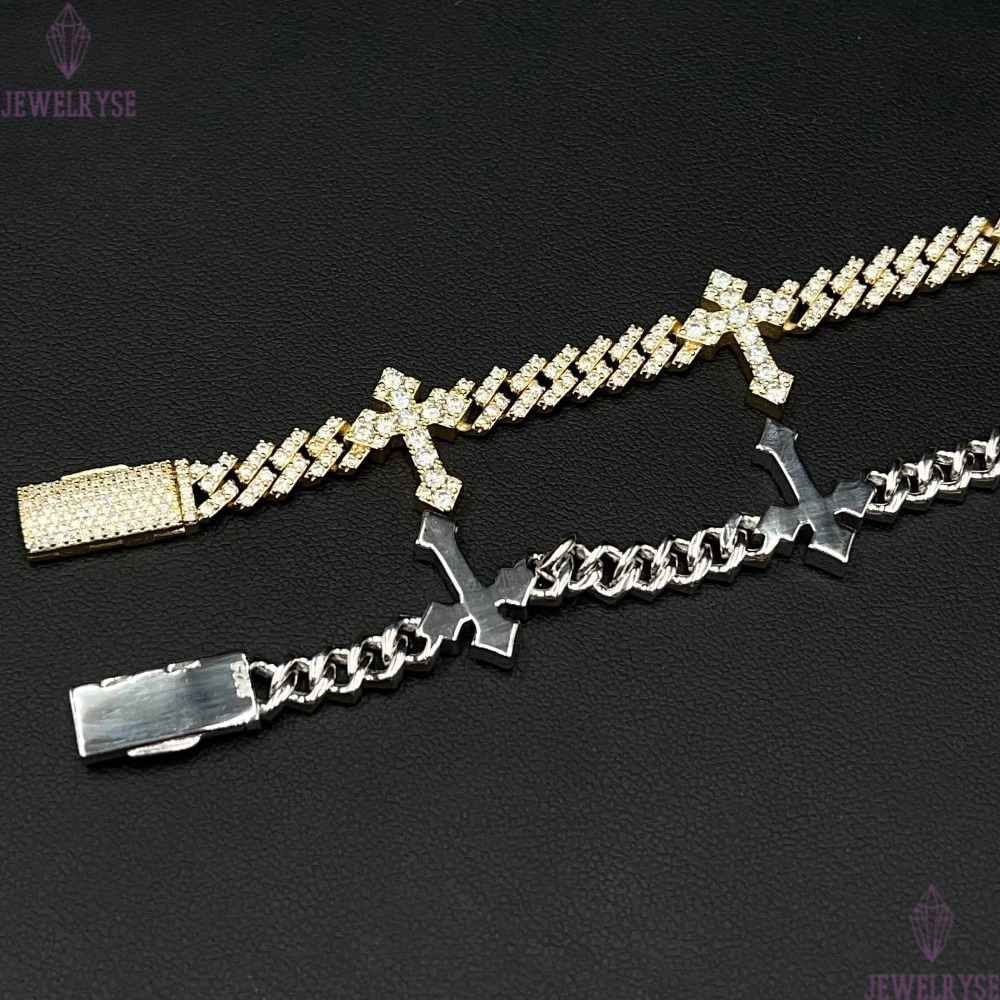 6mm Hip Hop Style Cross Cuban Link Bracelet Rappers 925 Silver Iced out Moissanite Pass Diamond Tester Jewelry for Men Women