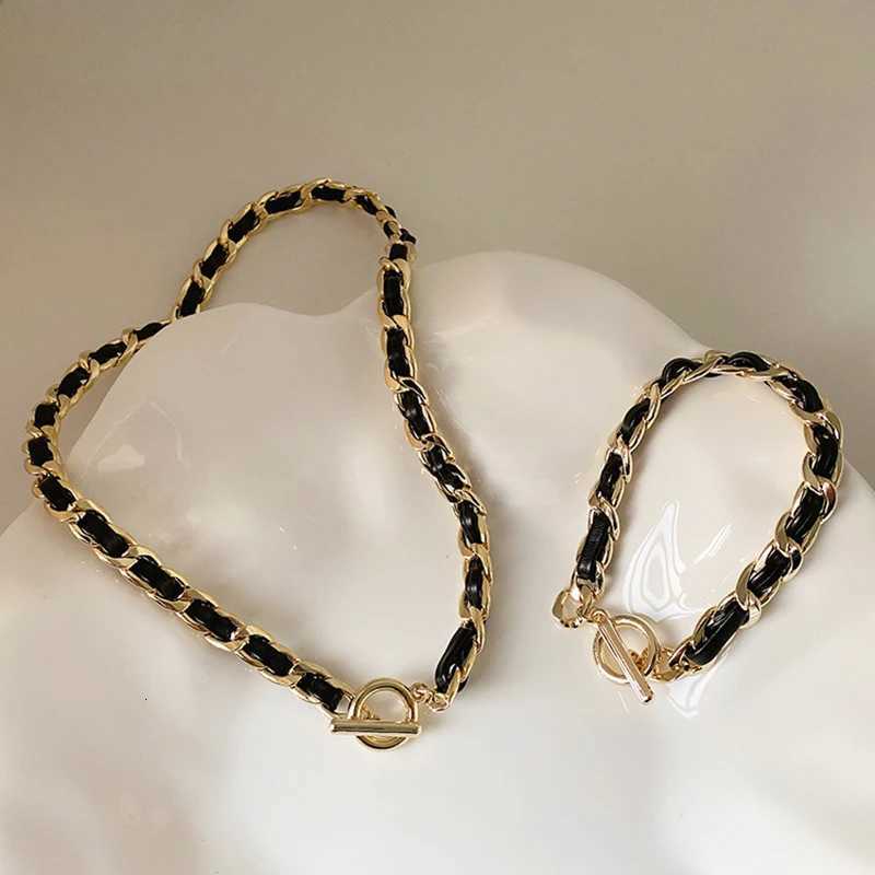 Luxury Weave Leather Chain Necklaces for Wen 18k Gold Plated Stainl Steel Choker Vintage Show Jewelry Z291 Y251210