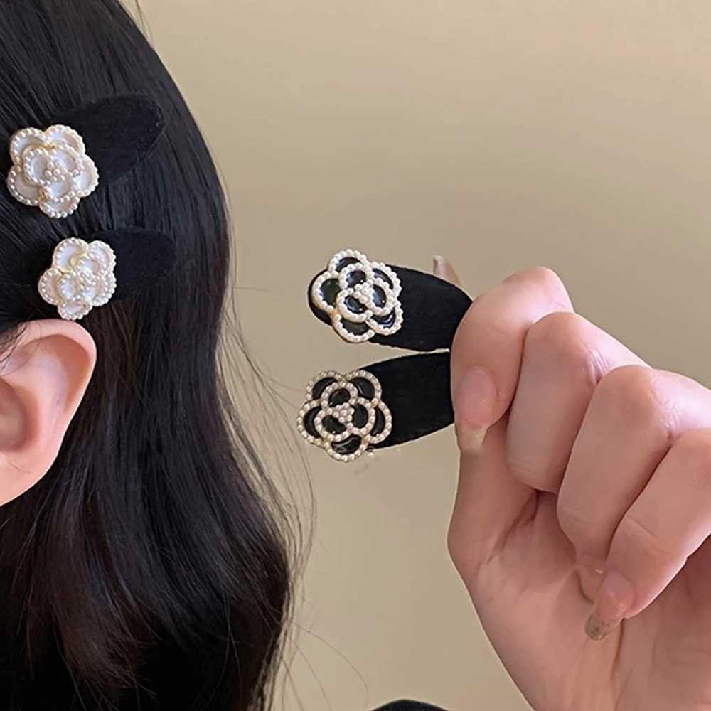 2pcs Elegant Pearl Mountain lia Hair Clip Fem Black Temperament Side Clip with noh clip and duckbill clip piece Y251210
