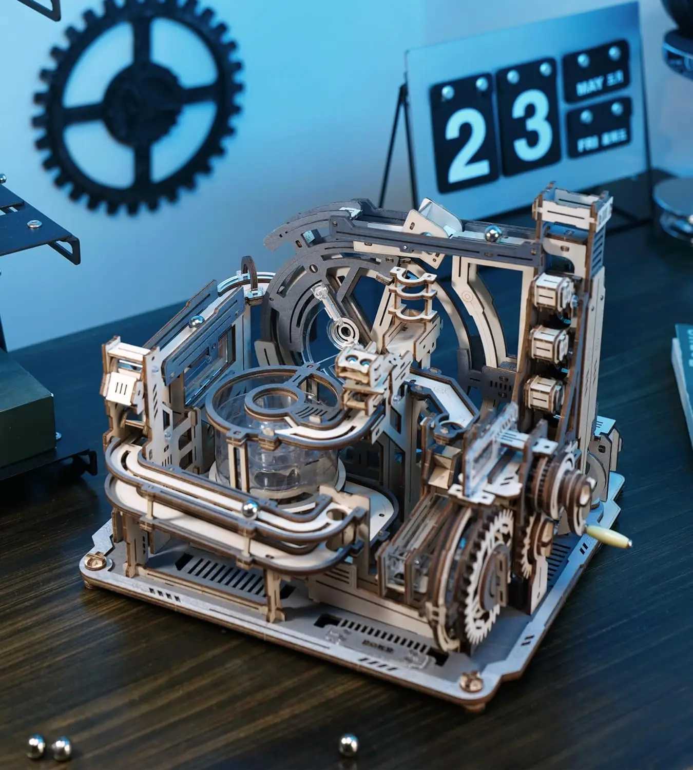Robotime Rokr Electric Model Kits Marble Spaceport 3D Puzzles Brain Teaser Wooden Puzzles Building Toy Gifts for Men/Women/TeensT251210