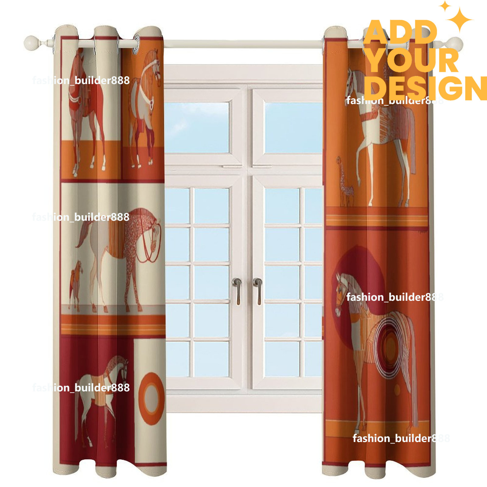 Custom Designer H Blackout Curtain for Bedroom 52x72 inch Long 2 Panels Luxury Horse Pattern Darkening with Grommet Insulated Blinds Privacy for Livin