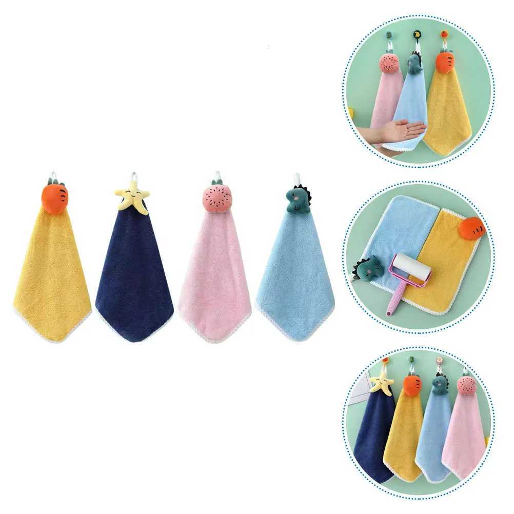 4Pcs Coral Fleece Hand Towels Absorbent Quick Dry Cartoon Hanging Kitchen Cloth Home Use Cleaning Wiping Towels C251210