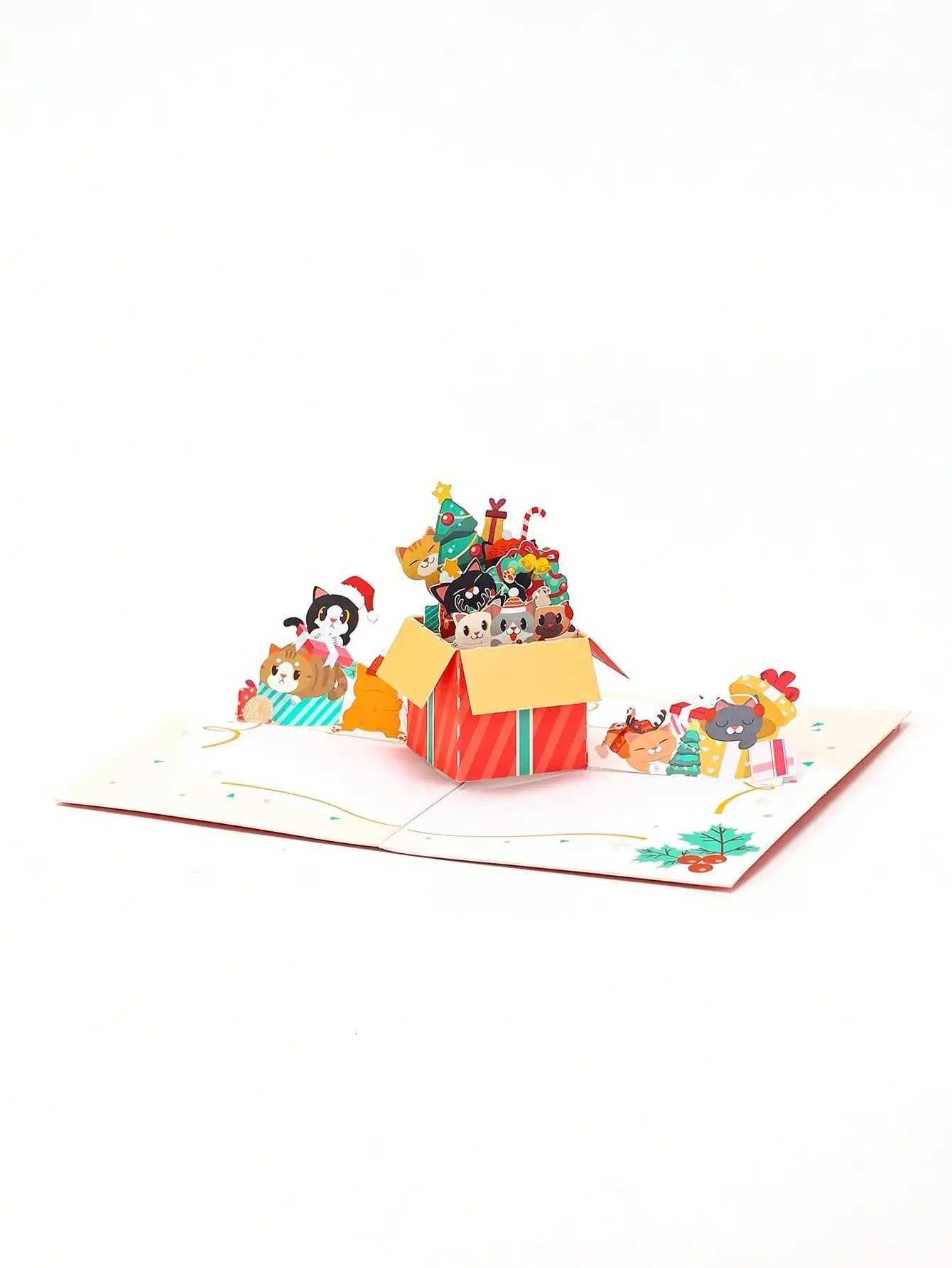 Christmas Kitty -Up Card - 3D Greeting for Her Merry Christmas Gift with Cat Pattern H251210