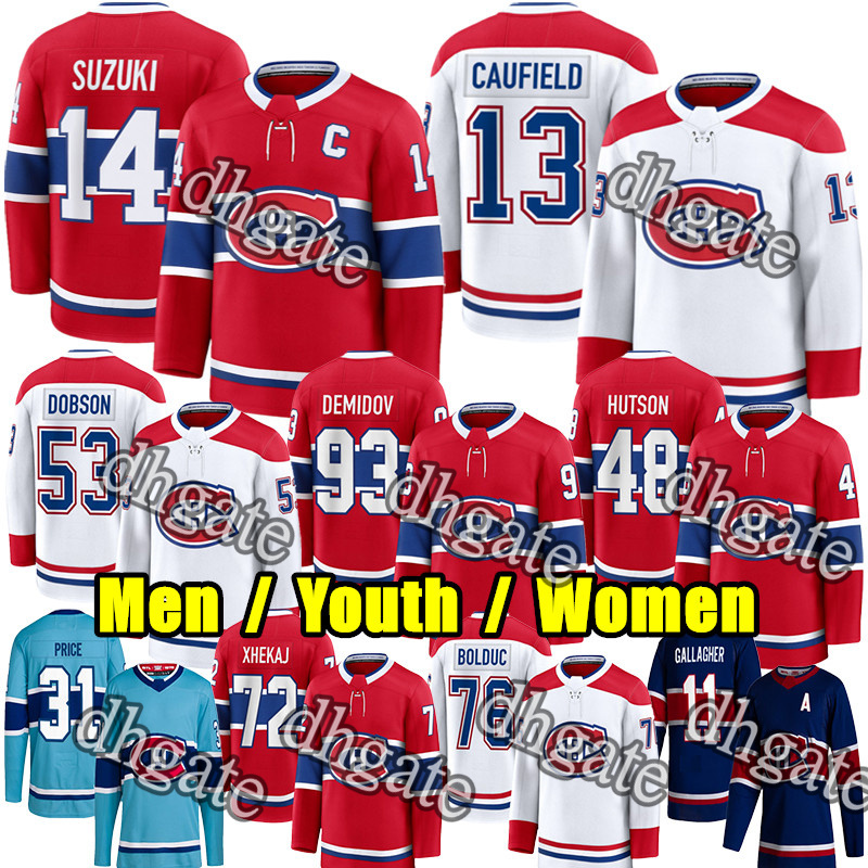#13 Cole Caufield montreal hockey jersey #14 Nick Suzuki Ivan Demidov Lane Hutson Juraj Slafkovsky canadians jersey Zack Bolduc Laine Noah Dobson Arber Xhekaj jersey