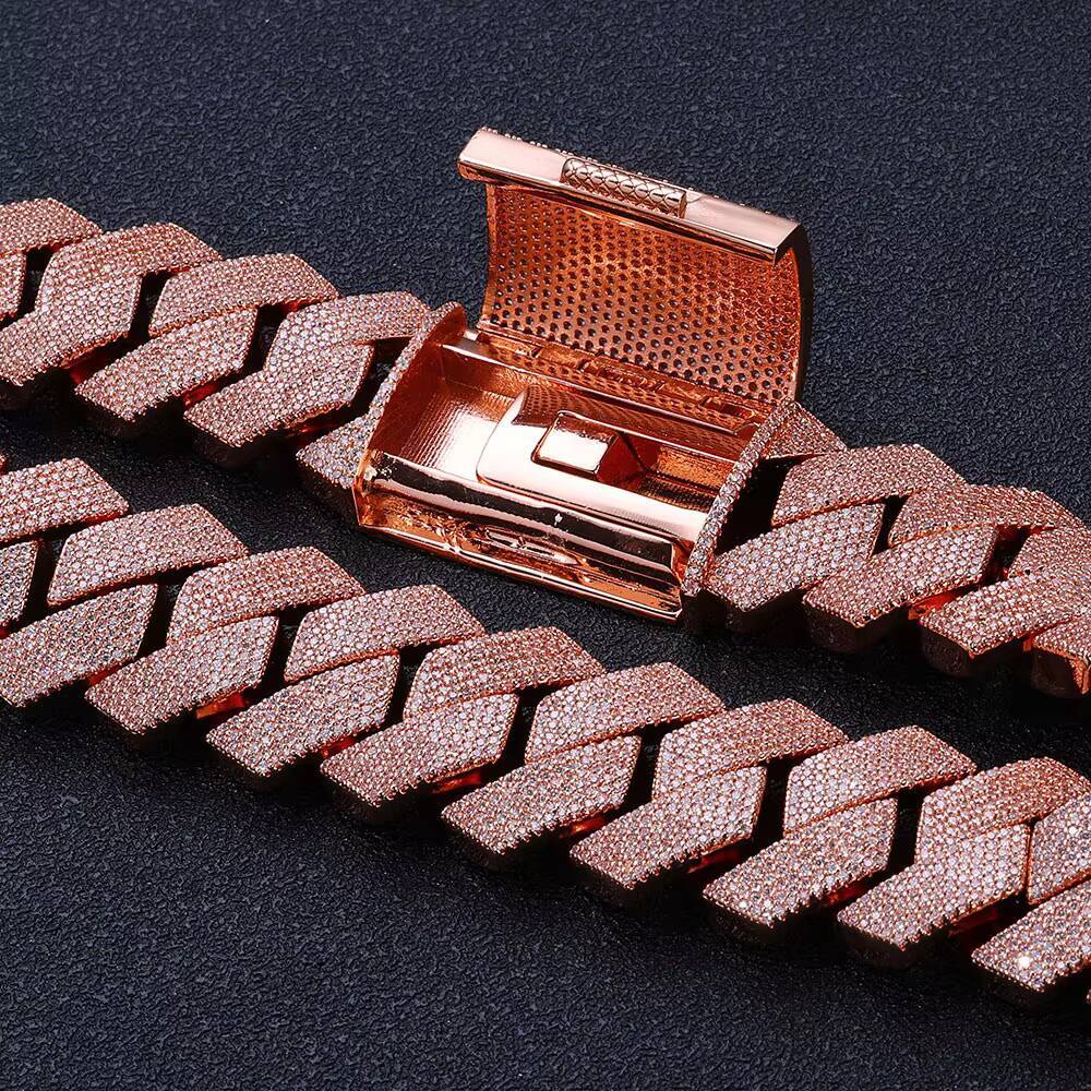 NUOYA Womens Hip Hop Necklace 26mm Iced Prong Cuban Link Chain Rose Gold Plated Brass 6 Row Diamond Cuban Chains