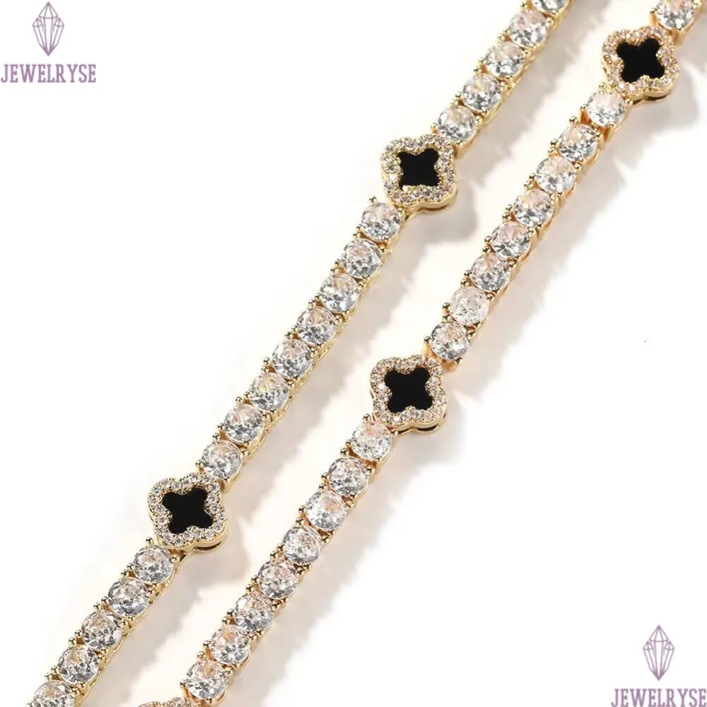 New Arrivals Lucky 4 Leaf Clover Tennis Bracelet Necklace Set for Women Men Hip Hop Iced Out Enamel Colored Jewelry Wholesale