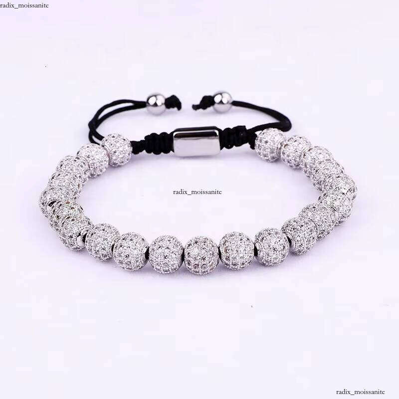 New Design Iced Men's Luxury Bracelet Hip Hop VVS Moissanite Crystal Pave Ball Women's Jewelry Beads Custom Logo Macrame Adjustable B