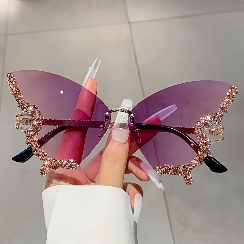 Set of 8 Women's Butterfly Rhinestone Fashion Glasses - Blue Sparkly Decor, Metal Frame Everyday Accessory, Trendy Glasses, A Must-Have for Enthu