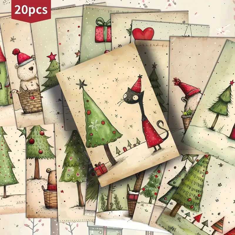 20 Cute Christmas Cards Vintage Christmas Postcards with Winter Scenery Birthday Gifts Thick Cardstockfor Collecting and Gifting H251210