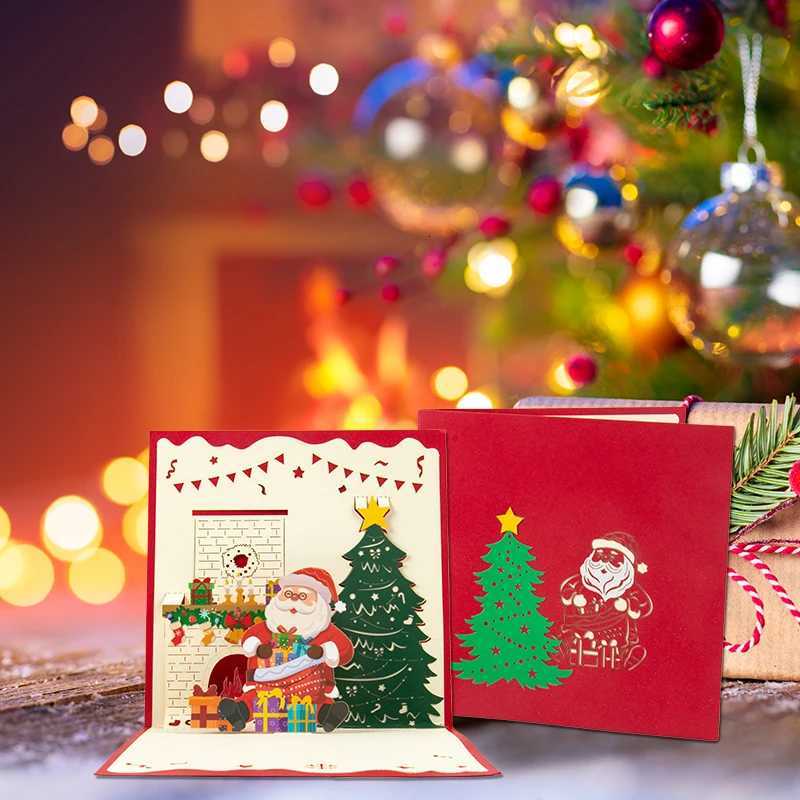 Folding Christmas Greeting Card With Envelope Santa Claus Snowman Xmas 3D UP Invitation Card Postcard Navidad New Year Decor H251210
