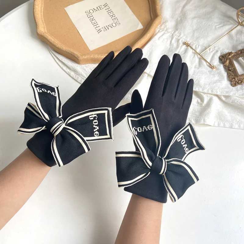 Korean Knitted Bow Cold Proof Fl Finger Touch Screen Gs For Wens Winter Plus Veet Thicken Windproof Driving Warm Y251210