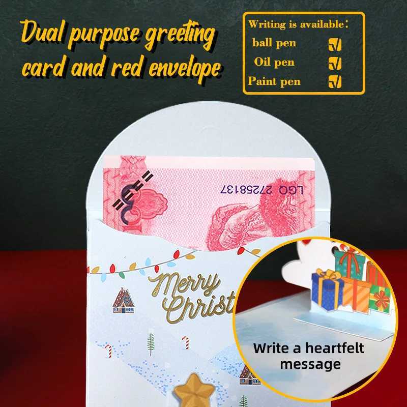 1Pc Christmas 3D Red Envelope Luxury Merry Xmas Greeting Cards Paper Christmas Tree Snowman -up Card for Holiday Celebration H251210