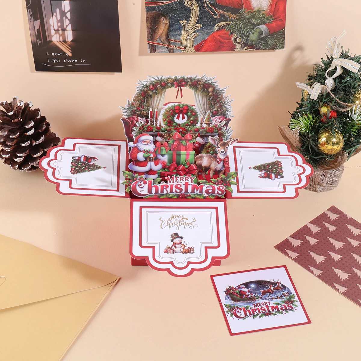 1PC Christmas 3D gift box-shaped greeting card suitable for Christmas blessing messages and gift cards including envelope H251210