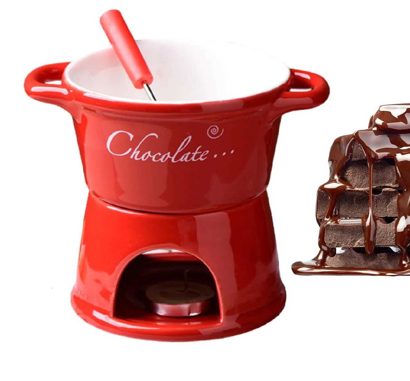 300ml Chocolate Melting Cup with Fork Candle Ceramic Butter Cheese Fondue Cup for Dessert Family Christmas Gatherings Gift C251210