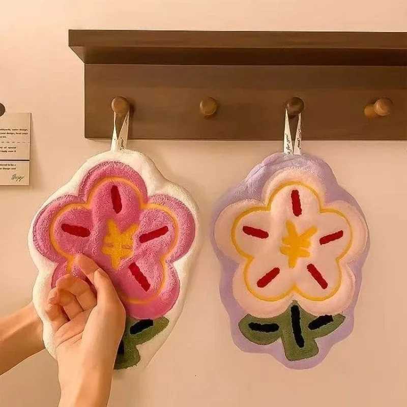 New Flower Shape Hand Towel Super Absorbent Cleaning Cloth Bathroom Kitchen Hanging Hand Wipe Thicken Handkerchief Dishcloth C251210