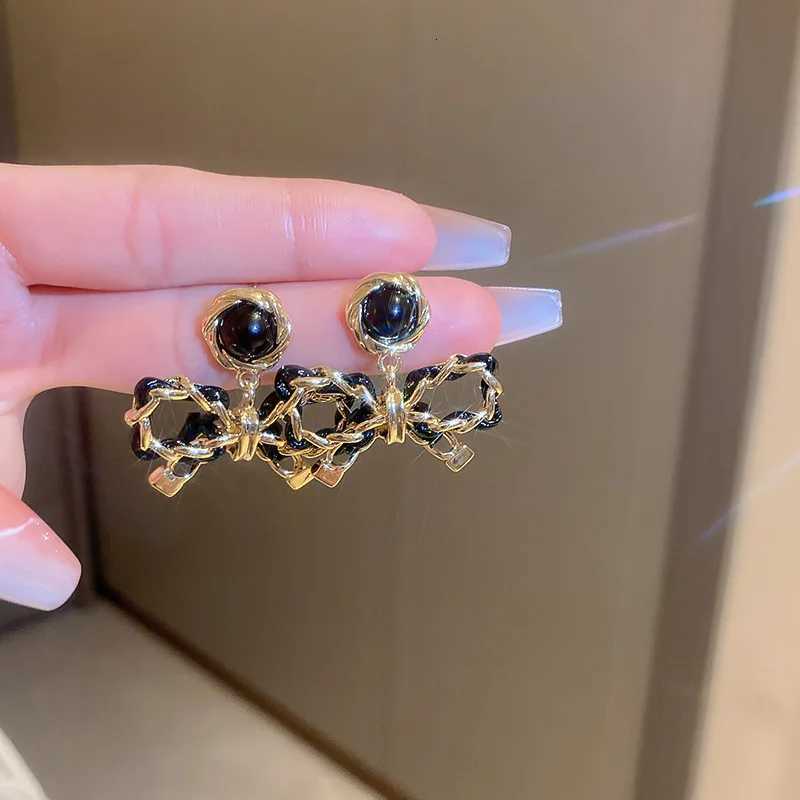 Fashion Number 5 Black Bow Earrings Necklace for Wen Jewelry Gold Plated Mental Knot Sier Needle Hypoallergenic Gift Z233 Y251210