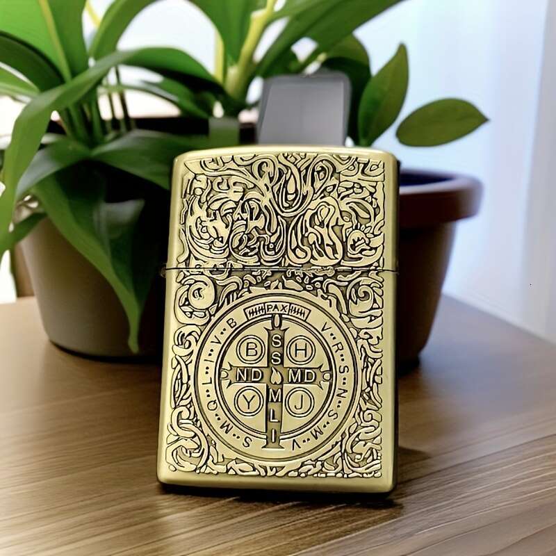 Durable Metal-Like Construction 1pc Double-Sided Lighter Shell Medieval-Style Relief Ornate Knight Chalice Design Smooth Touch Ignition Compatible wit