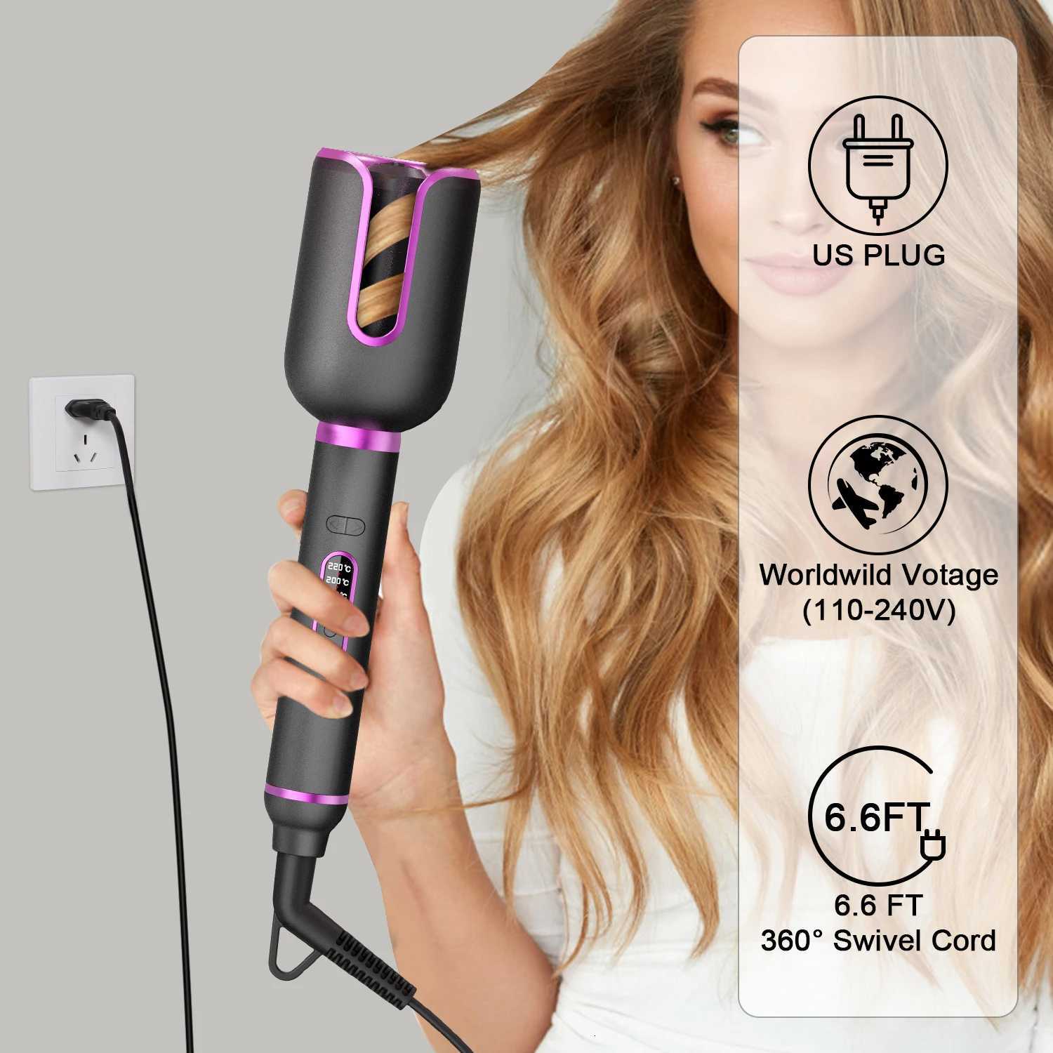 YIBER Rotating Curling Iron Wand Waves Natural Curls Styling Tools Ceramic Curly Automatic Power-Off Hair Curler For Hair CareT251210