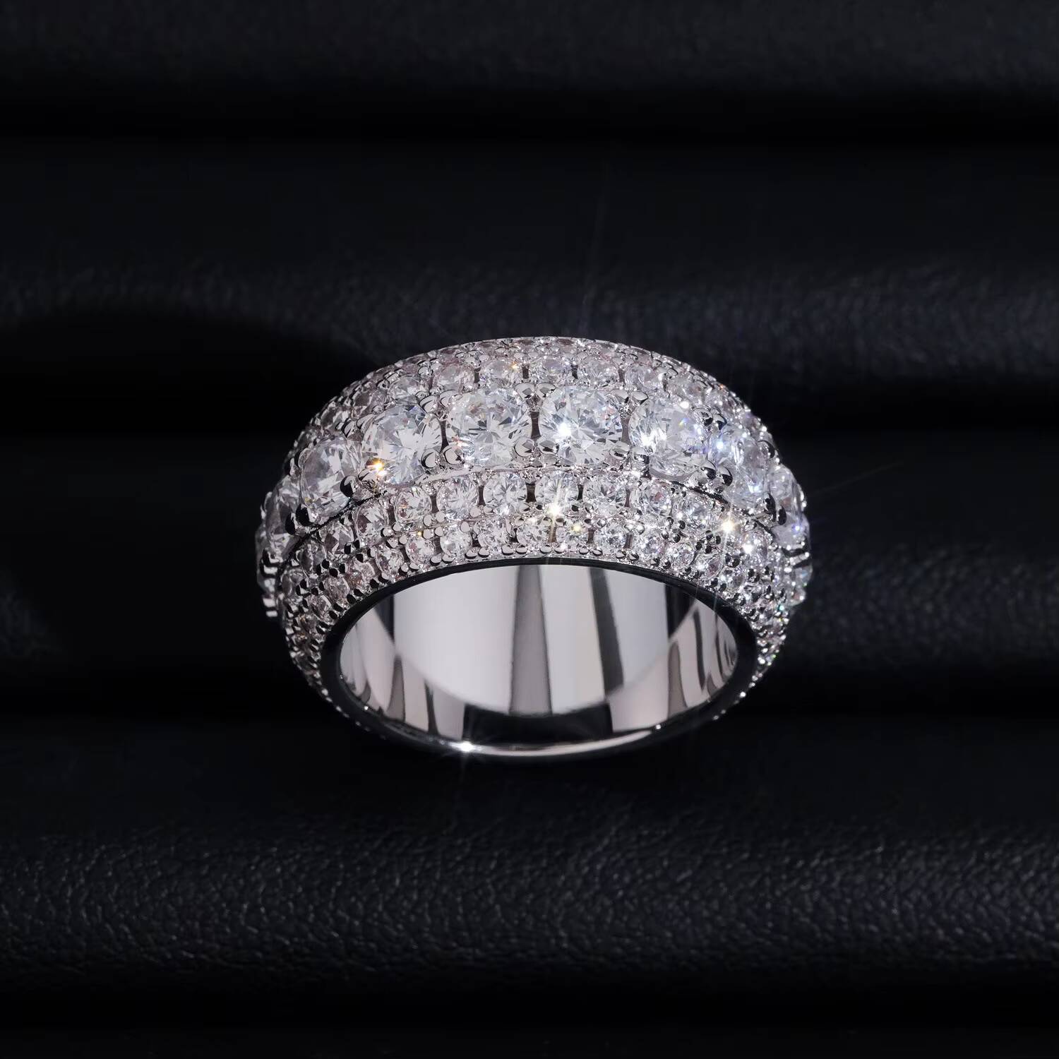 5-Row Moissanite Ring in 925 Sterling Silver Shiny Fashion Jewelry for Men Diamond Tester Passed Nice Gift