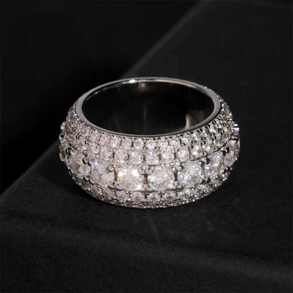 5-Row Moissanite Ring in 925 Sterling Silver Shiny Fashion Jewelry for Men Diamond Tester Passed Nice Gift
