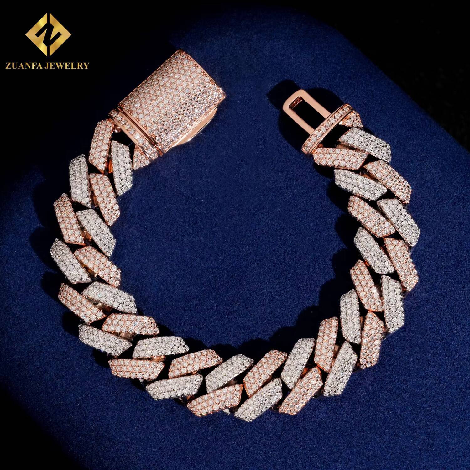 Wuzhou Zuanfa Hip Hop Menfor Bracelet Necklace 925 Silver 15mm Two Tone Moissanite Miami Cuban Link Chain Rock Jewelry