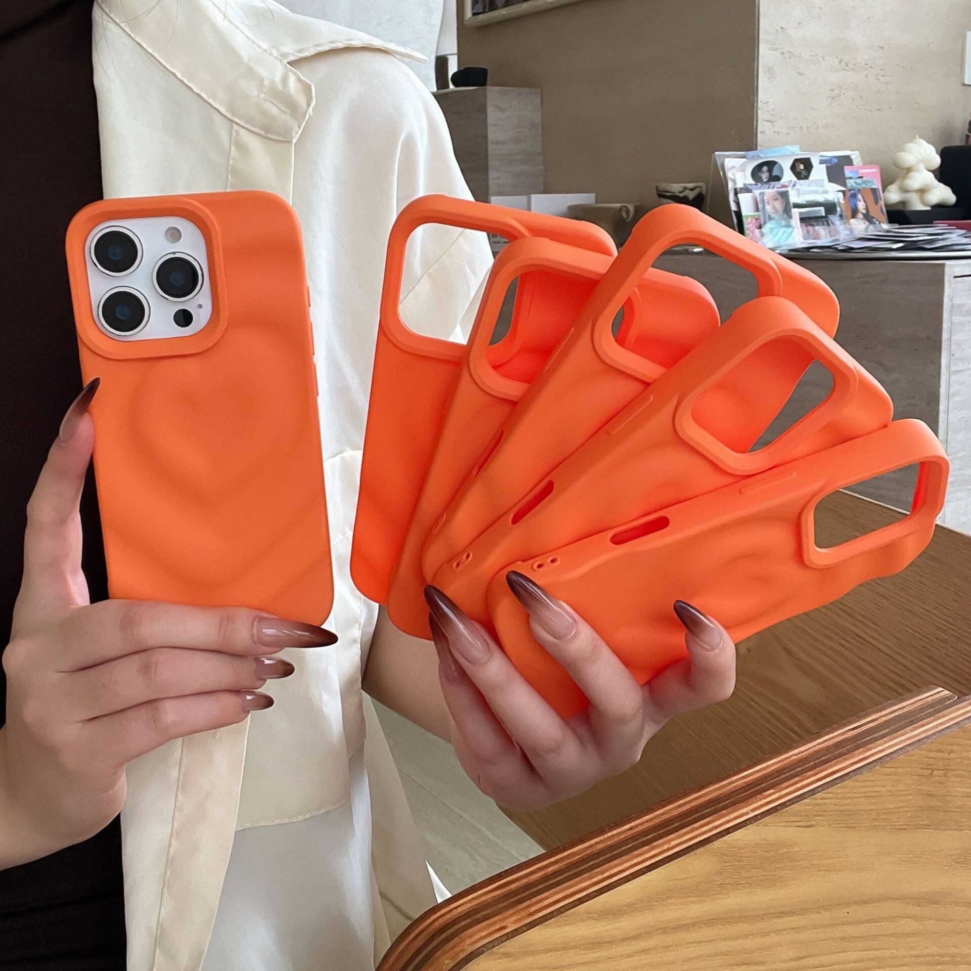 3D Heart Orange Compatible with iPhone 17 Apple 16 Pro Max Phone Case Solid Color Matte 15 Niche 14 Soft
