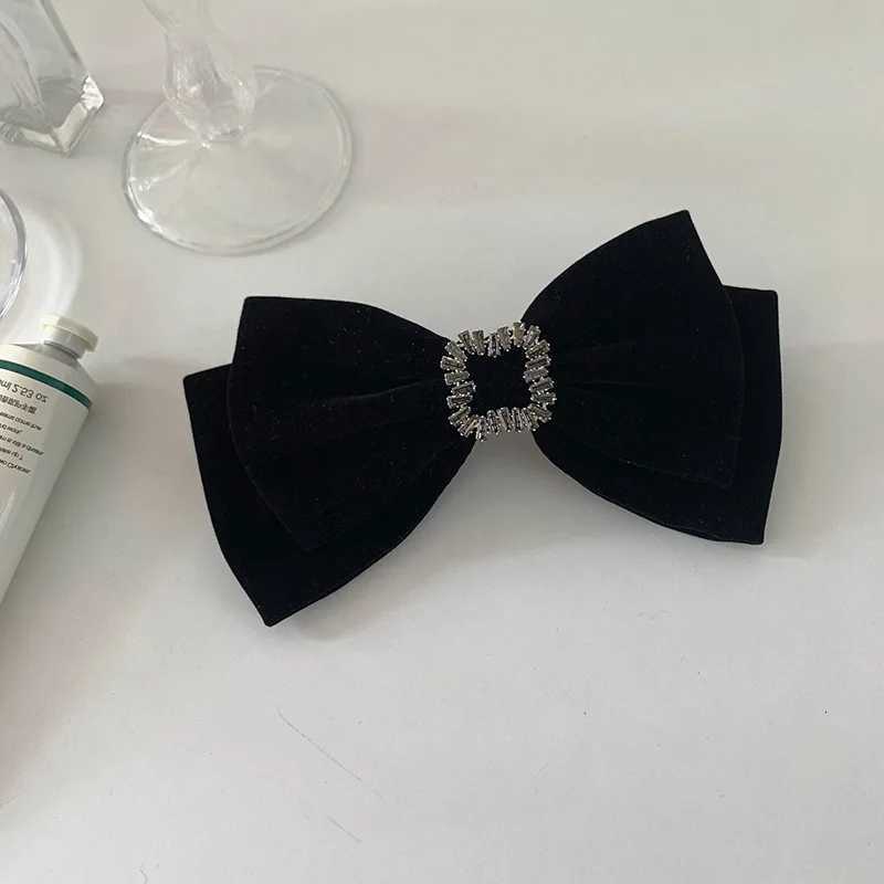 Brand New Black Veet Big Bow Hairpin for Wen Luxury Zircon Temperament Hair Clip BB Clip Heaear Hair Accories 2025 Y251210