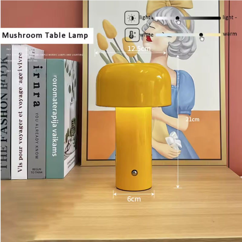 Mushroom Shape Touch Control Rechargeable Table Lamp, Dimmable USB Charging Colorful Desk Light for Home Decor
