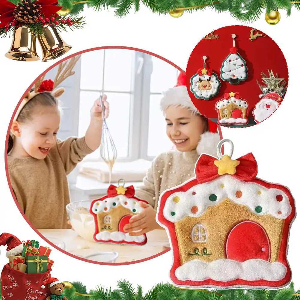 Christmas Hand Towel Cartoon Cute Snowman Coral Fleece Kitchen Cloth Absorbent Childrens Bath Hanging Tool C251210