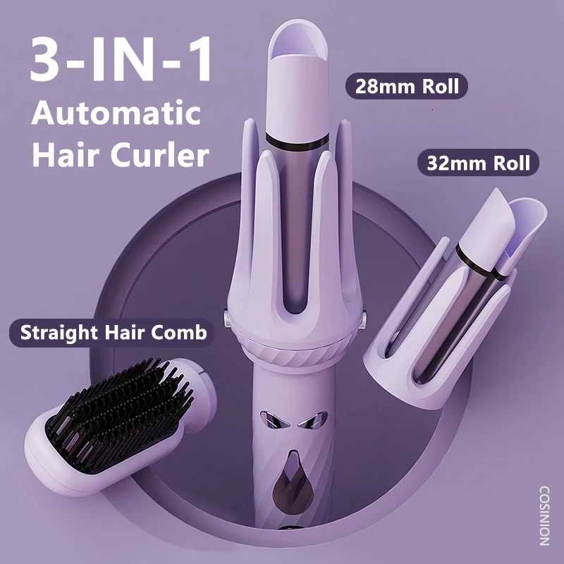 3 IN 1 Negative Ions 28mm 32mm Roll Automatic Hair Curler Heating Straight Hair Comb Electric Ceramic Curling Iron Hair StickT251210