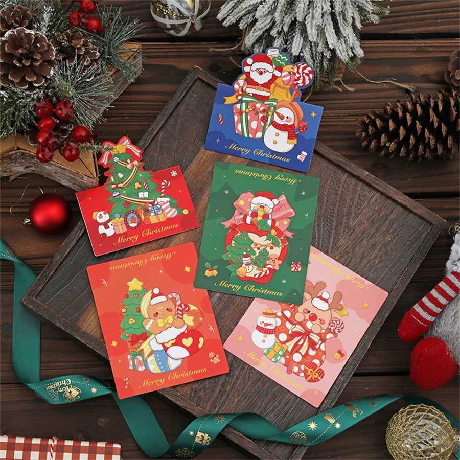 10Pcs Cartoon Christmas Greeting Card Blessing Card Rand Pattern Creative Retro Christmas Gift Card Flower Shop Baking Gift Card H251210
