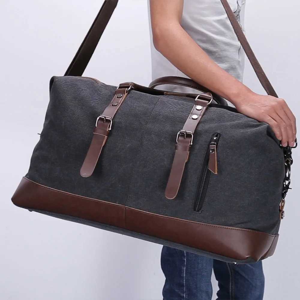 Canvas Leather Men Travel Bags Carry Lage Bags Men Duffel Bags Travel Tote Large Weekend Bag Overnight Y251209