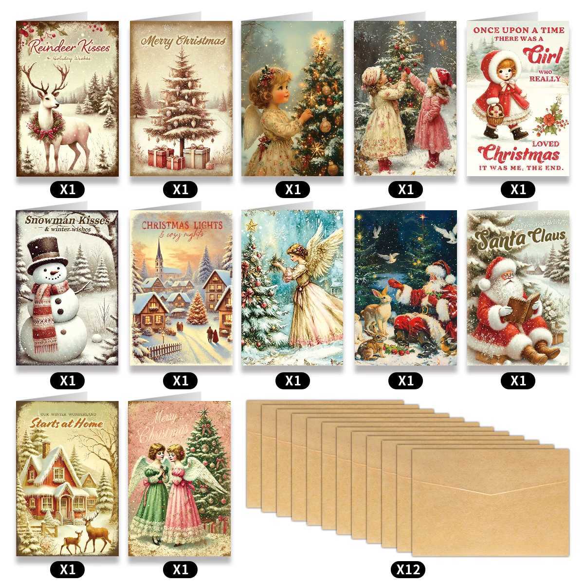 12pcs Vintage Christmas Greeting CardsExquisite Illustrations Of Santa ClausChristmas es For FamilyFriendHe Party Card H251210