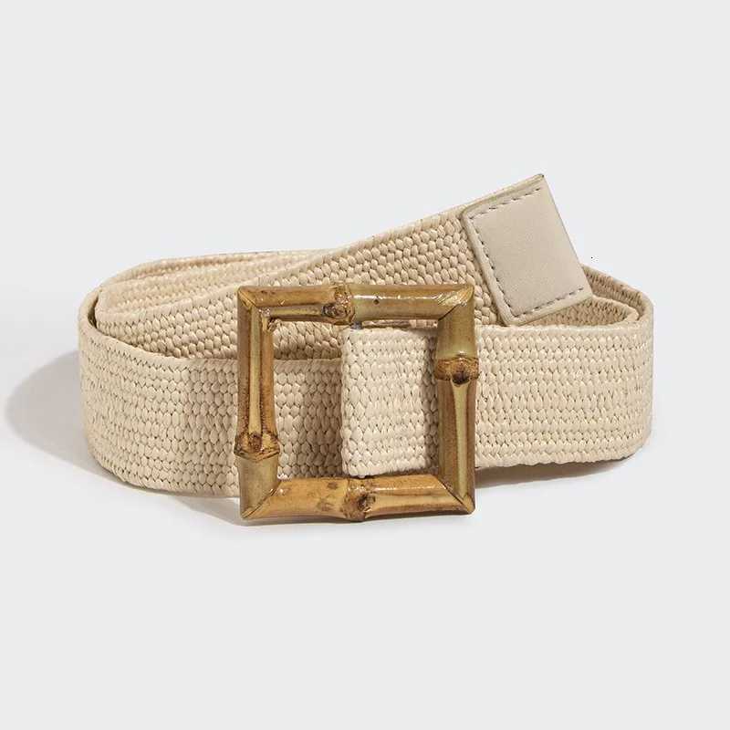 Luxury Korean Version of The Summer PP Laffia Grass Elastic Woven Bamboo Buckle Belt with Beautiful Casual National Wind Womens Belt Y251210
