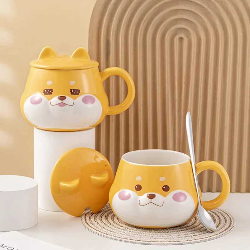 Creative Shiba Inu Ceramic Mug with Lid Cute Household Breakfast Mugs Office Coffee Cup with Lid Couple Water Cups Drinkware C251210