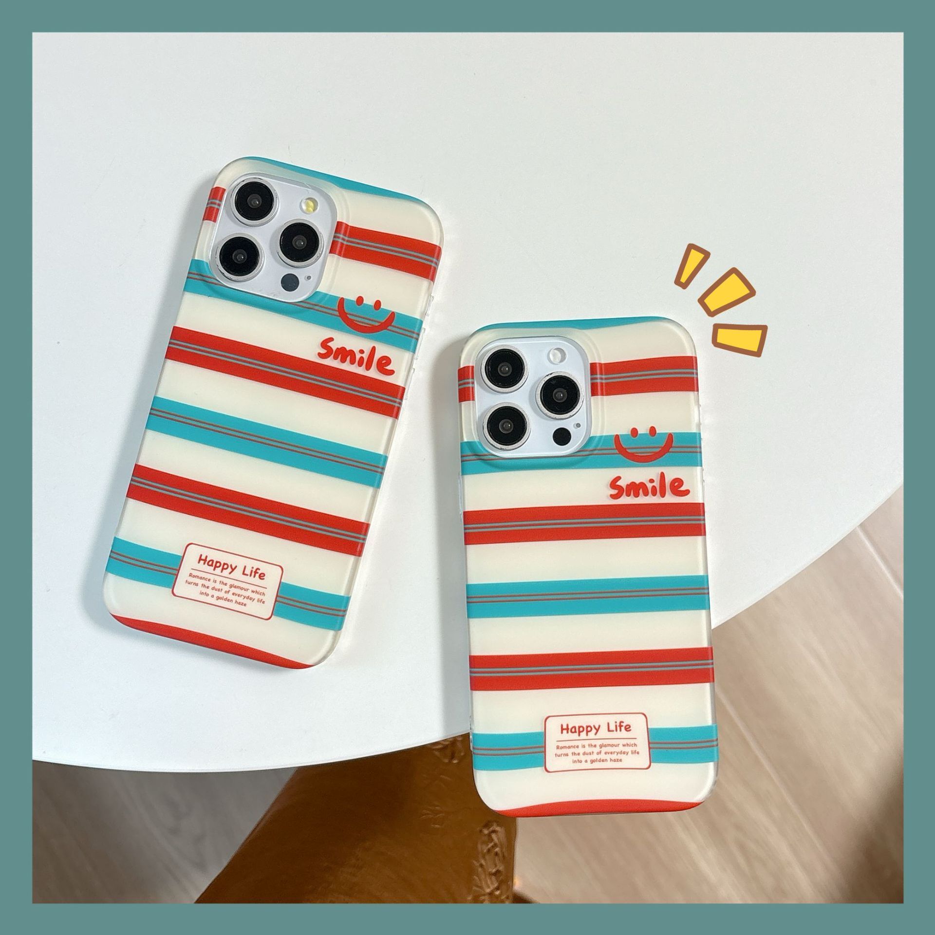 Japanese and Korean INS English Smiley Face Striped for iPhone 17 Max Apple 16 Pro Phone Case 15 Matte 14