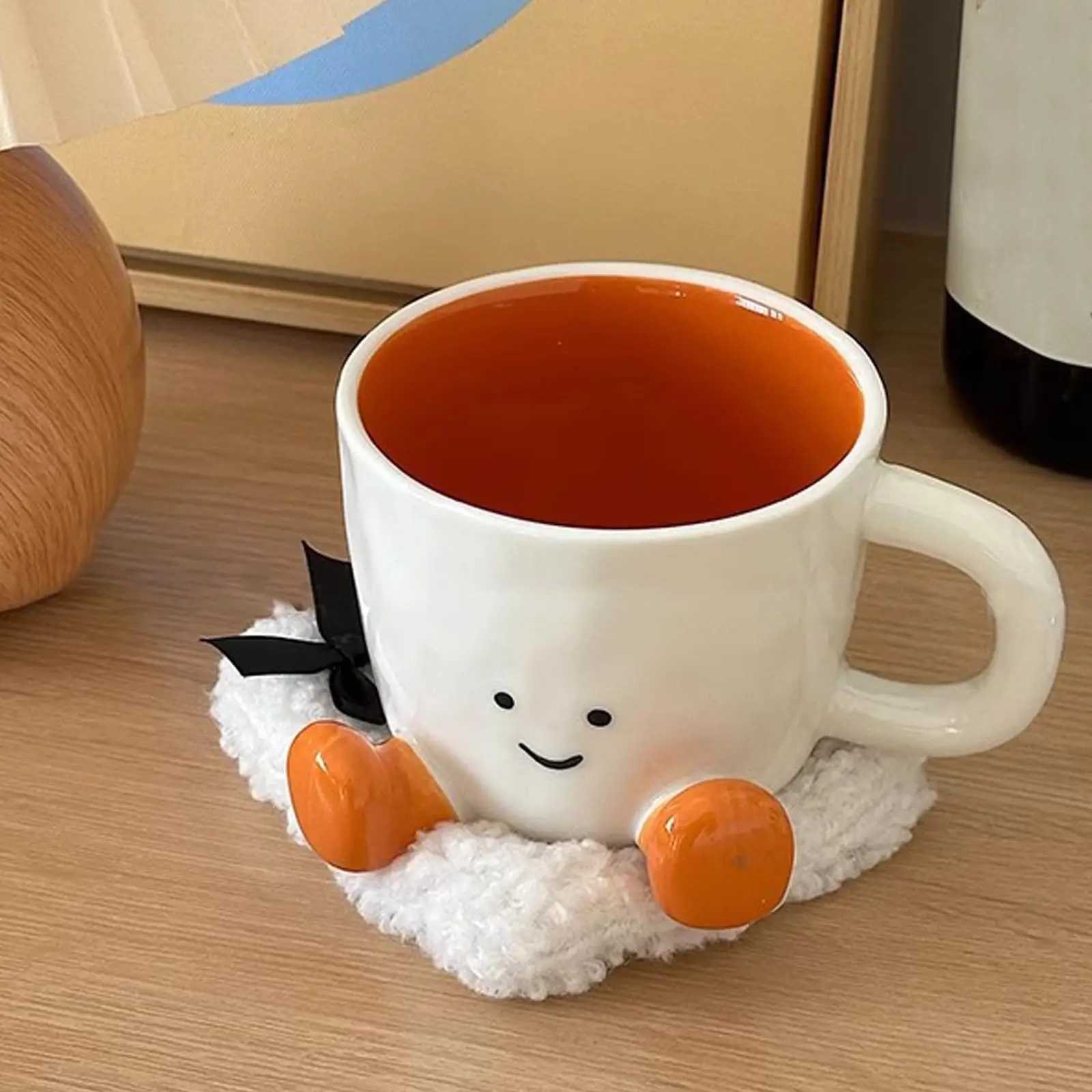 Adorable Ceramic Coffee Mug Feet Cup Beverage Container Funny Latte Milk Mug Cute Smiling Face Ceramic Cup Foot-shaped Mug C2512104