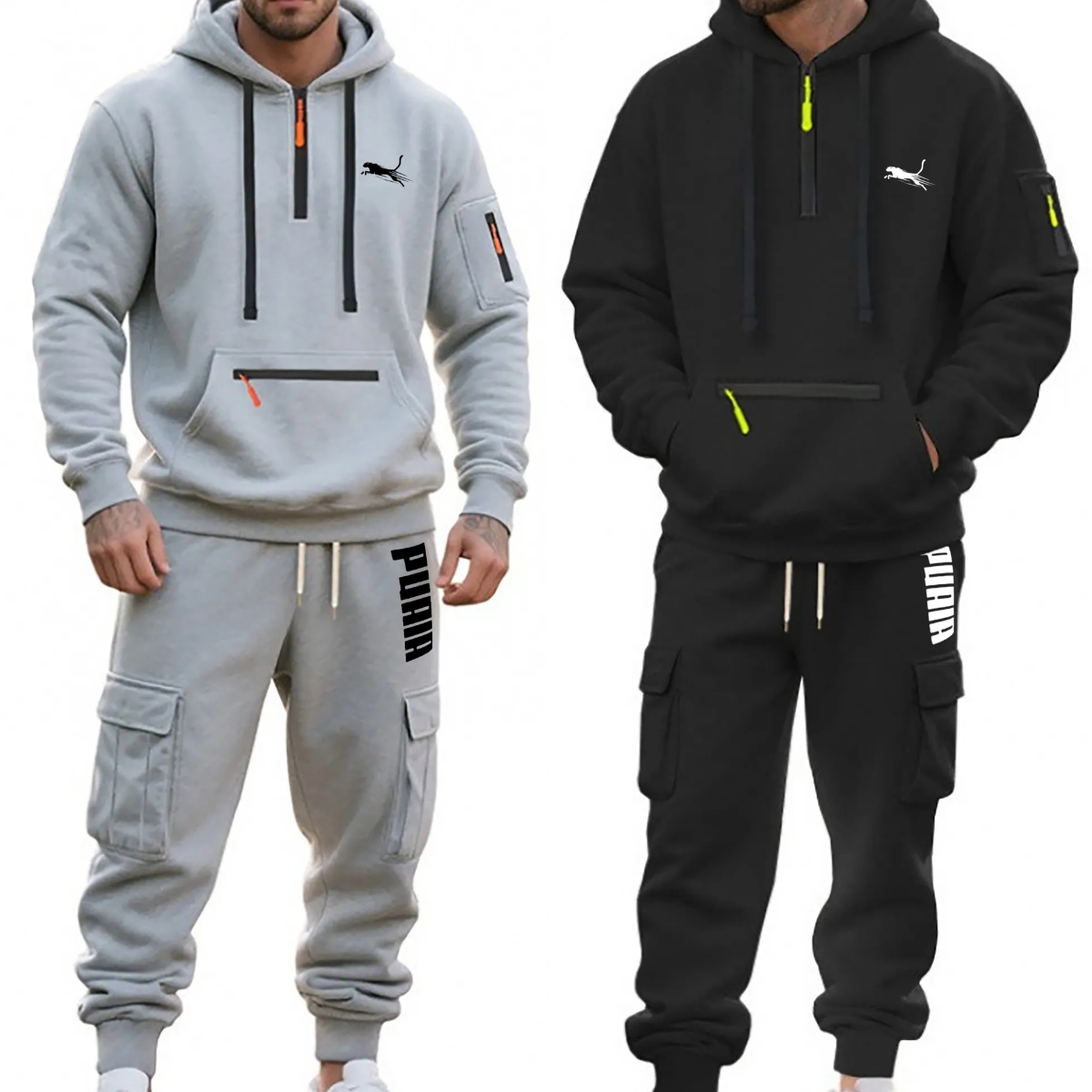 Designer Men's Tracksuits Fleece Hooded Half-Zip Sweatshirt And Loose Sport Pants Set Casual Autumn/Winter Multi-Pockets Fashion Track Suits M-3X