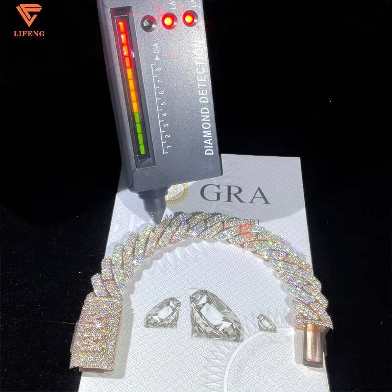 Two Tones Silver Rose Gold 14mm Moissanite Cuban Link Bracelet Hip Hop 925 Silver Bold and Durable Men Women Chain