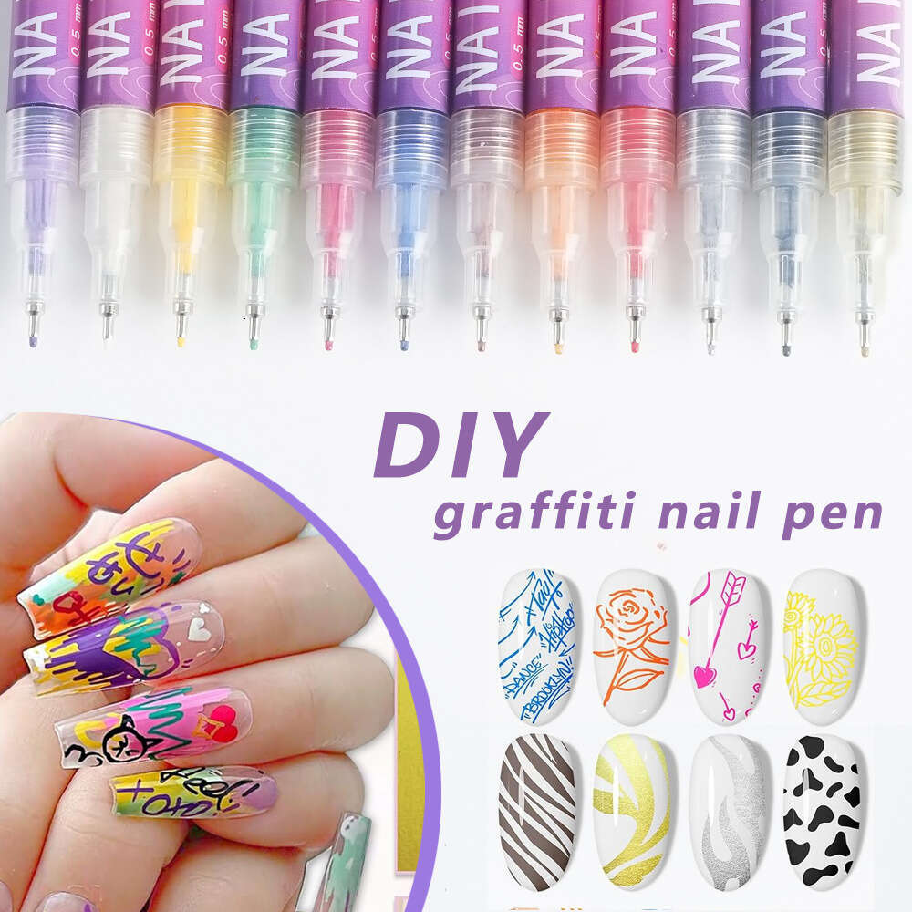 2025 designer Cross-Border SHEIN Hot Sale Nail Art Pen DIY Painting Graffiti Nail Art Highlight Liner Pen Acrylic Marker Pen Set