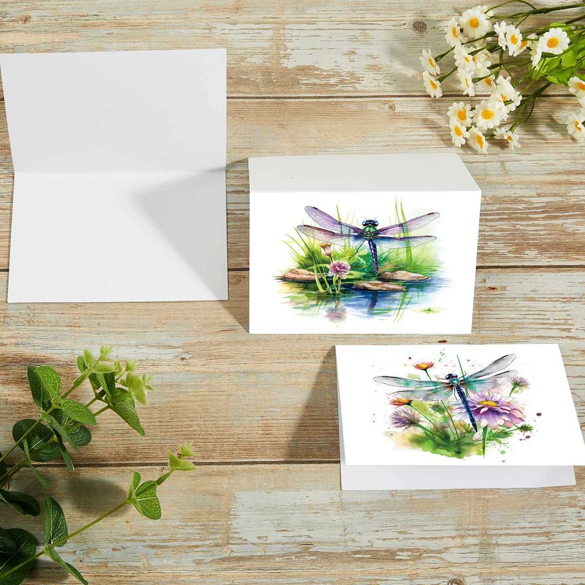 12pcs Watercolor Esign Dragoy Flower Greeting Cards With Envelopes For Thank You Gifts Birthday Congratation Wedding H251210