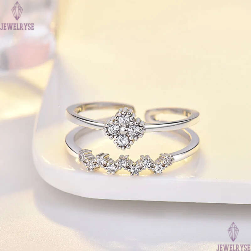 Sweet clover designer ring for women girls s925 silver classic simple double row diamond sparkling crystal band rings jewelry