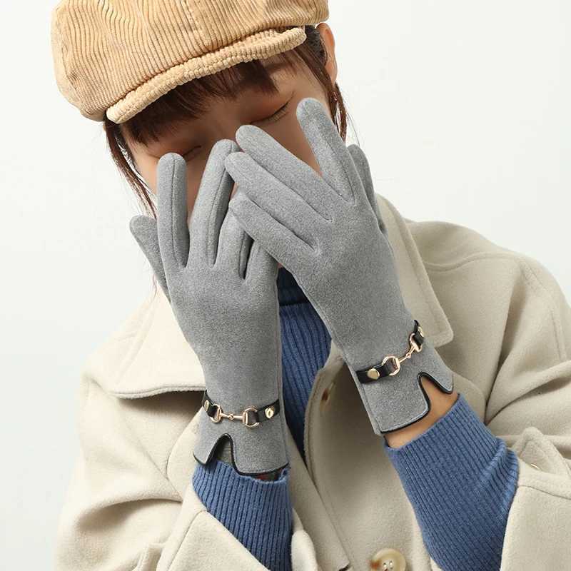 Derong Gs Wens Winter Veet Warm Metal Chain Embellishment Suitable for Driving and Cycling a Pair of Touch Screen Gs Y251210