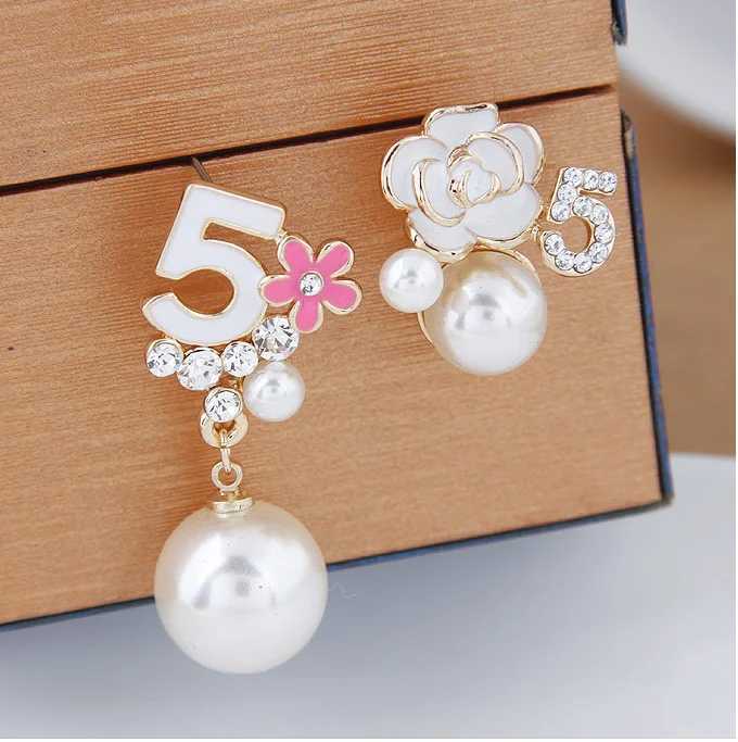 Korean Pearl Number 5 tassel Long Dangle Designer Luxury Jewelry Brincos Orecchini Earrings For Wen Y251210