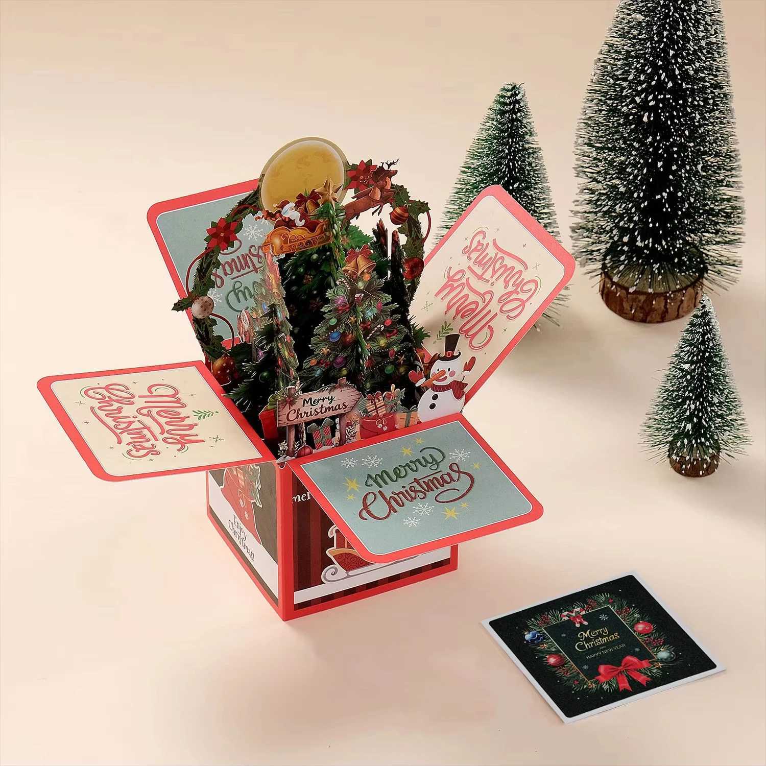 3D Up Greeting Cards Merry Christmas Cards New Year Greeting Cards Blessing Santa Claus Deer Snowman Cards Decor H251210