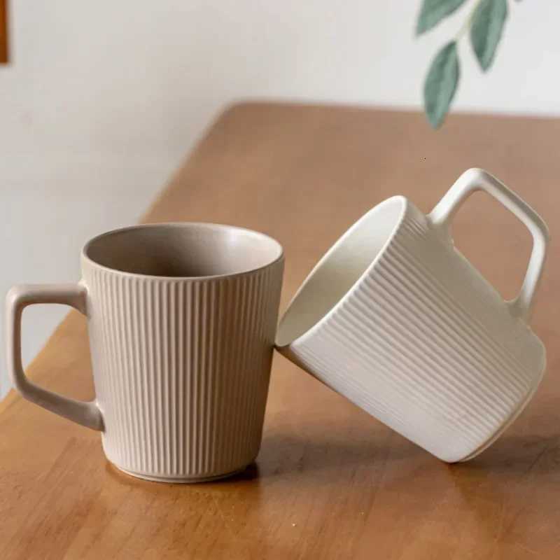 500ml Nordic Ceramic MUg Matte Milk Coffee Cup with Handle Home Office Practical Water Cup Solid Color Striped Shape liji C251210