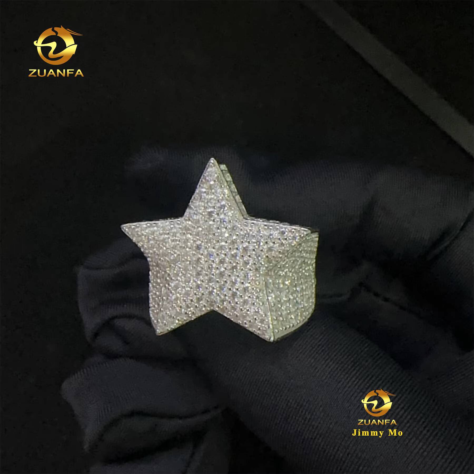 Drop Shipping Rapper Luxury 925 Silver Rapper Style Hip Hop Iced Out Lab Grown Moissanite Diamond Man Ring Star Shape Ring