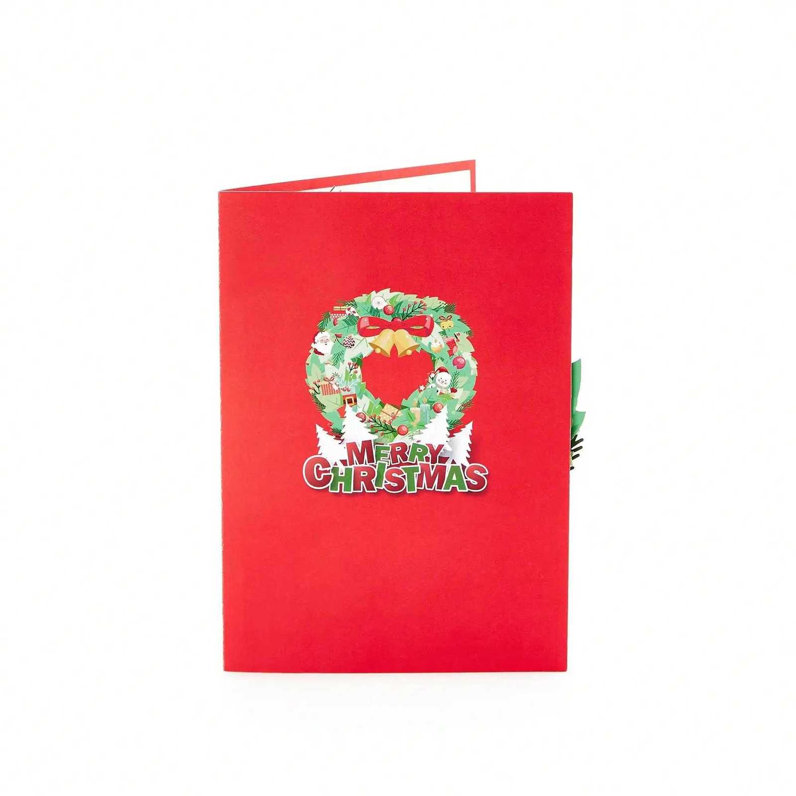 1pcs Christmas Wreath -Up Greeting Card Merry Christmas Gift for Family Xmas Pattern Card H251210