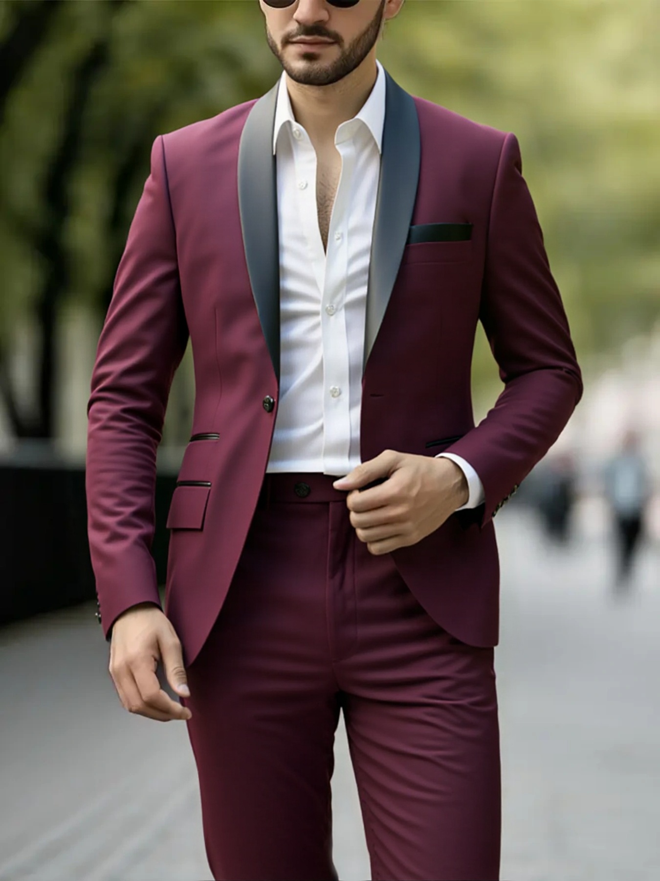 Men's Suits Men's Black Shawl Lapel Suit 2-Piece Set - Slim Fit Blazer & Trousers Formal Evening Prom Wedding Outfit