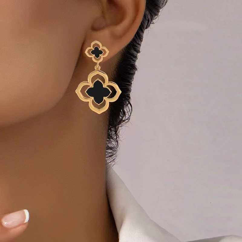 A Pair of Wens Dangle Earrings Black Gold Color lia She Vintage Elegant Earrings Jewelry for Daily and Banquet Wear Y251210